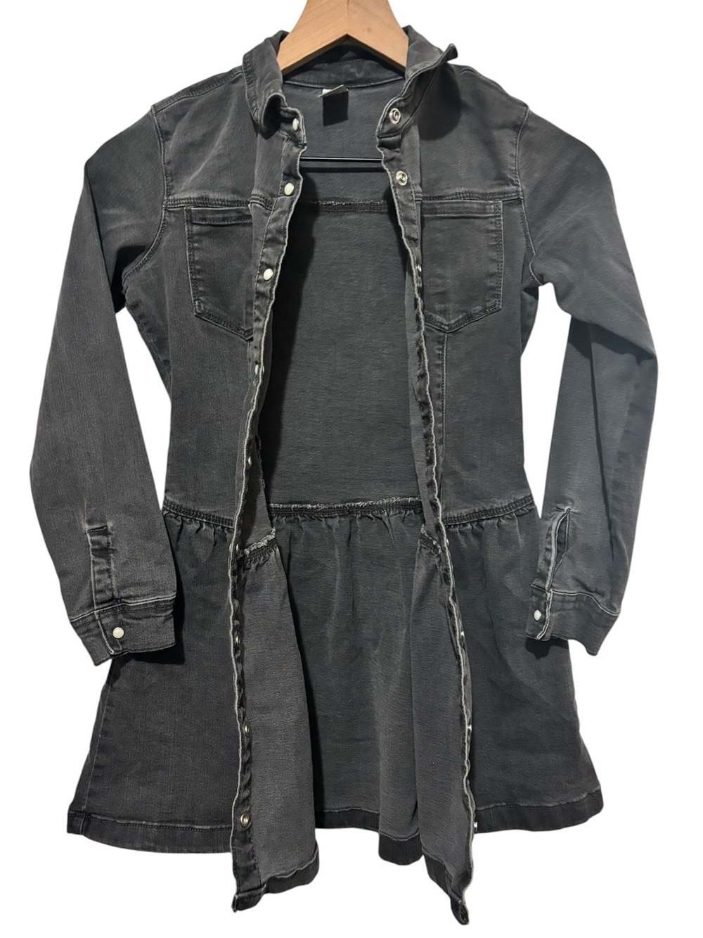 OshKosh B’gosh Girls Black Denim Shirt Dress Size 8/8A Snap Front Long Sleeve - Picture 10 of 16